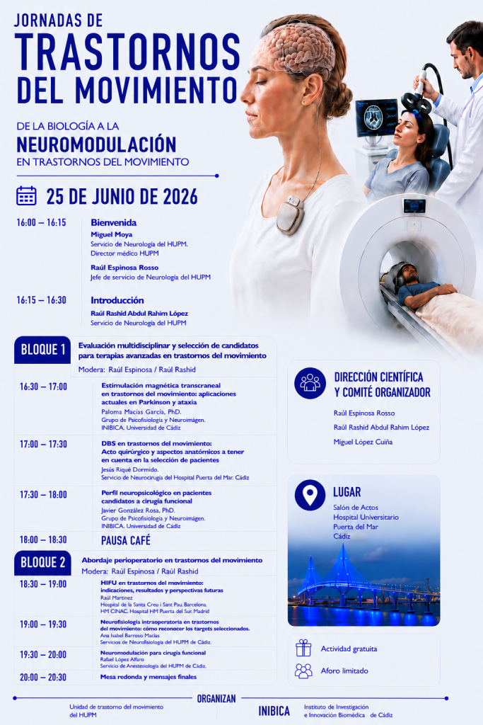 El Hospital Universitario Puerta del Mar acogerá las Jornadas sobre Trastornos del Movimiento: de la biología a la neuromodulación